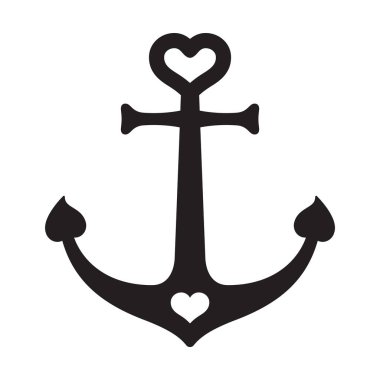 Çapa vektör simge tekne dümen kalp logosu deniz deniz Sevgililer okyanus deniz illüstrasyon simge grafiği