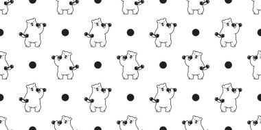 Dikişsiz desen vektör kutup ayısı izole karikatür panda teddy ağırlık eğitim spor salonu spor arka plan beyaz ayı