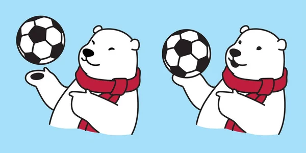 Vektör Occer Topu Futbol Kutup Ayısı Karakter Karikatür Logo Simge — Stok Vektör