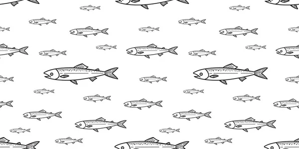 Fisch Nahtlose Muster Lachs Vektor Flosse Hai Wal Delfin Meer — Stockvektor