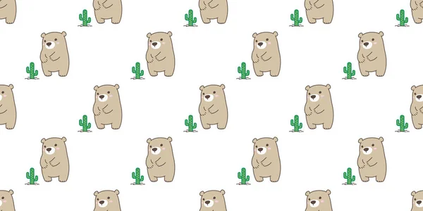Ours Motif Sans Couture Vecteur Ours Polaire Panda Fleur Cactus — Image vectorielle