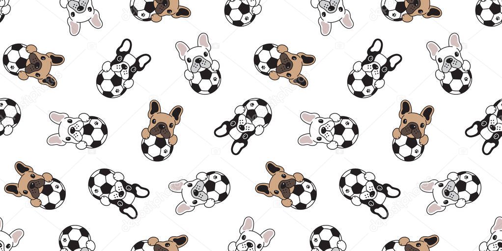 Dog soccer seamless pattern french bulldog vector football tile background cartoon isolated repeat wallpaper