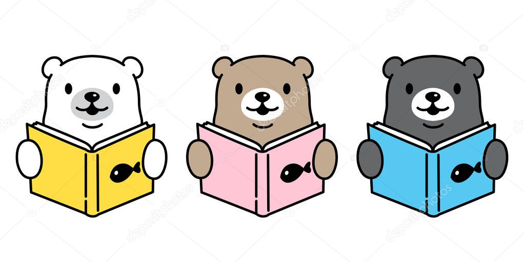 bear vector polar bear icon logo reading book cartoon character illustration clip art