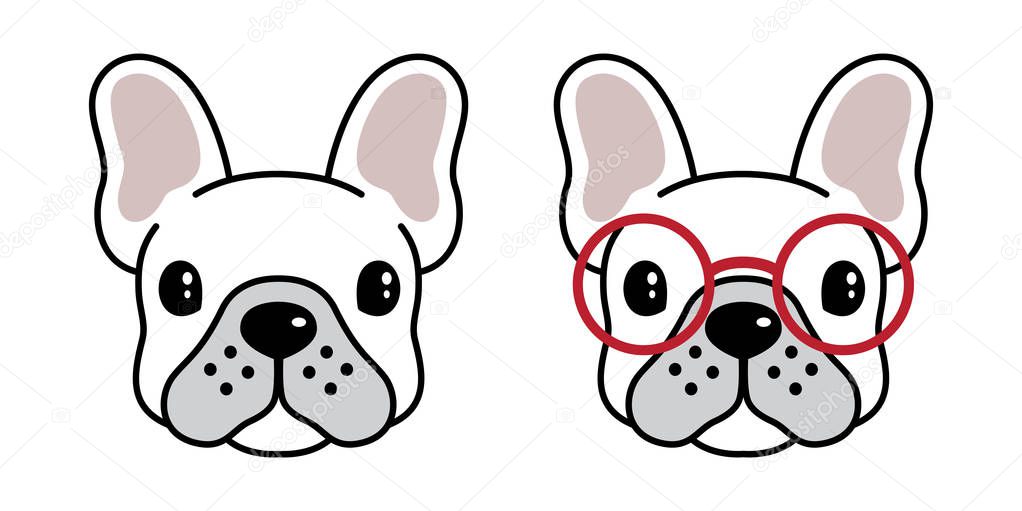 Dog vector french bulldog cartoon character pug icon logo glasses illustration symbol white