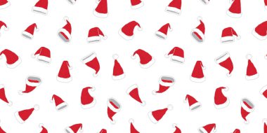 Dikişsiz desen vektör Santa şapka atkı izole karikatür illüstrasyon yeni yıl duvar kağıdı döşeme arka planı kırmızı tekrar Noel