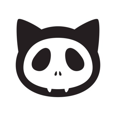 kedi Cadılar Bayramı simgesi kafatası logo yavru kedi çizgi film karakteri illüstrasyon yüz baş siyah alaca klip sanat grafik vektör