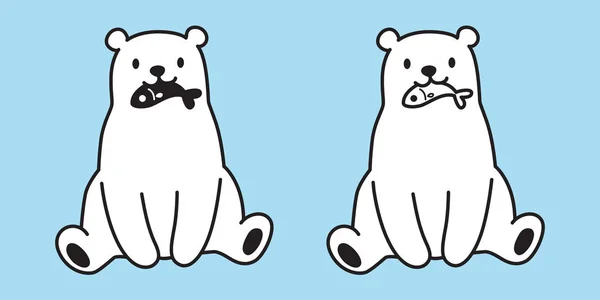 Wektor Niedźwiedź Niedźwiedź Polarny Charakter Kreskówka Logo Ikona Ilustracja Ryby — Wektor stockowy