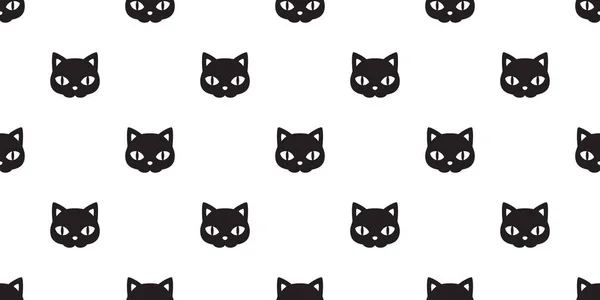 Кошка Бесшовный Вектор Шаблона Хэллоуин Черный Котенок Лицо Calico Шарф — стоковый вектор