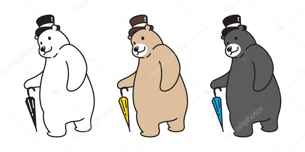Bear vector polar Bear cartoon character logo icon top hat umbrella illustration