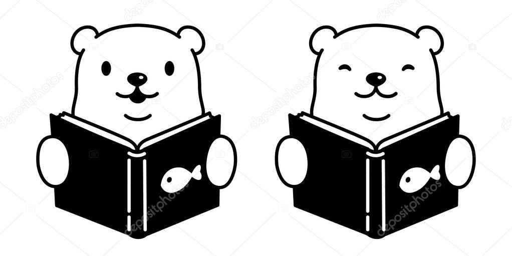 bear vector polar bear reading book cartoon character logo icon illustration
