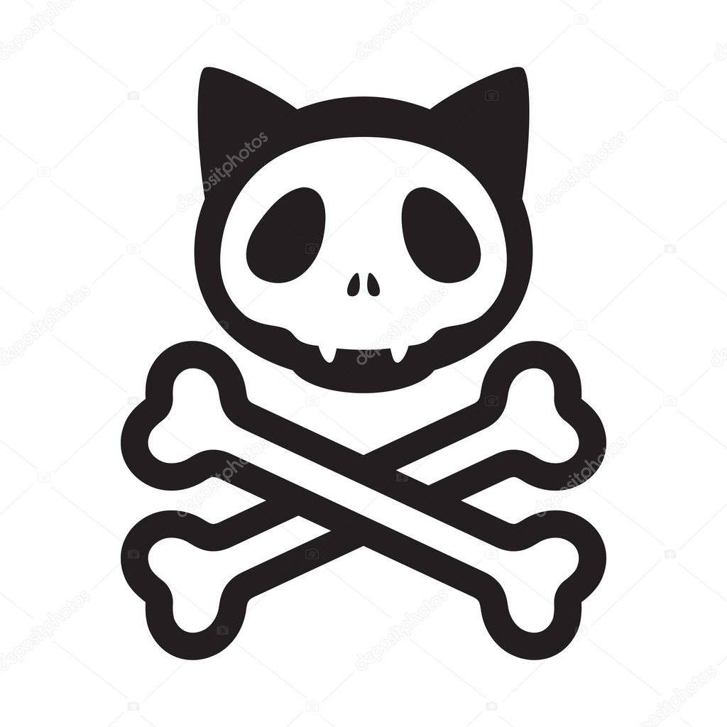 Cat skull crossbones vector icon logo pirate Halloween kitten cartoon illustration symbol