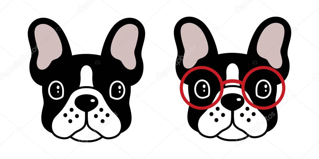 Dog vector french bulldog icon logo pug glasses illustration cartoon character symbol black