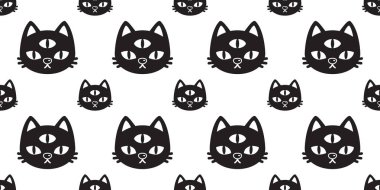 kedi Dikişsiz desen vektör tekrar wallpaper siyah yavru kedi üç göz alaca karikatür döşeme arka plan eşarp izole Cadılar Bayramı