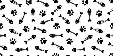 balık kemik seamless modeli kedi pençe vektör balık köpek somon tekrar eşarp izole karikatür döşeme arka plan tekrar duvar kağıdı illüstrasyon