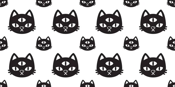 Katze Nahtlose Muster Vektor Halloween Kätzchen Drei Augen Calico Cartoon — Stockvektor