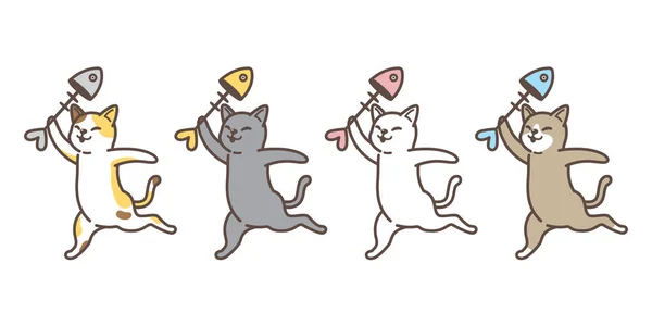 猫矢量小猫印花鱼鲑鱼字符卡通插图徽标图标涂鸦 — 图库矢量图片
