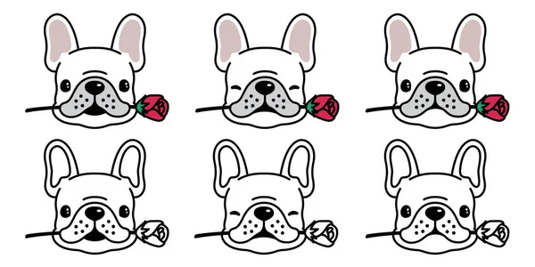 Hund Vektor Fransk Bulldog Ikonen Logotyp Ros Blomma Valentine Tecknad — Stock vektor