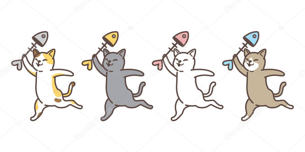 cat vector kitten calico fish salmon character cartoon illustration logo icon doodle