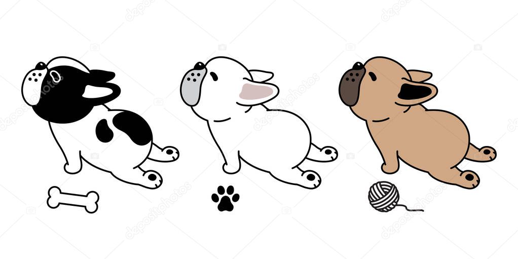 dog vector french bulldog logo icon bone paw yarn ball cartoon character illustration symbol