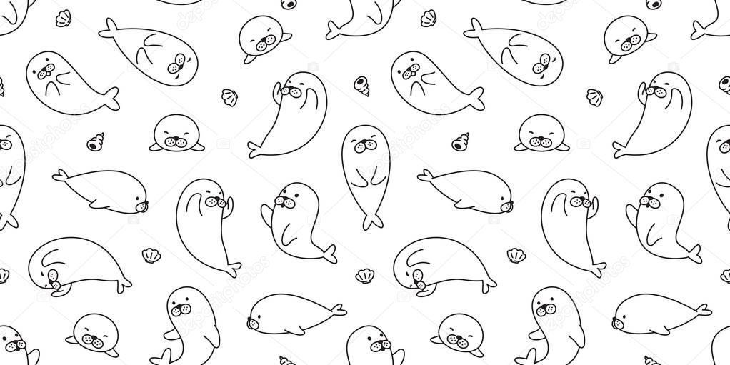 Seal seamless pattern vector bear isolated walrus sea lion polar bear background wallpaper