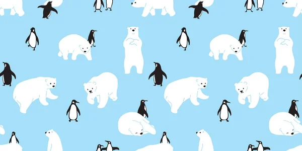 熊无缝模式北极熊矢量企鹅圣诞围巾孤立卡通插图瓷砖背景重复壁纸 — 图库矢量图片