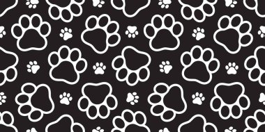 Köpek pençe Dikişsiz desen vektör ayak izi yavru kedi köpek yavrusu döşeme çizgi film arka planı siyah tekrar duvar kağıdı illüstrasyon izole