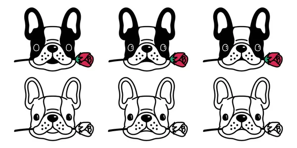 Chien Vecteur Français Bulldog Icône Logo Rose Fleur Valentine Dessin — Image vectorielle