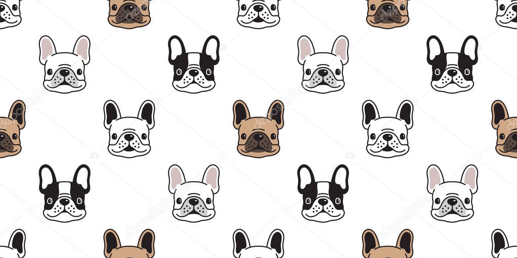 Dog seamless pattern vector french bulldog tile background scarf isolated repeat wallpaper illustration cartoon
