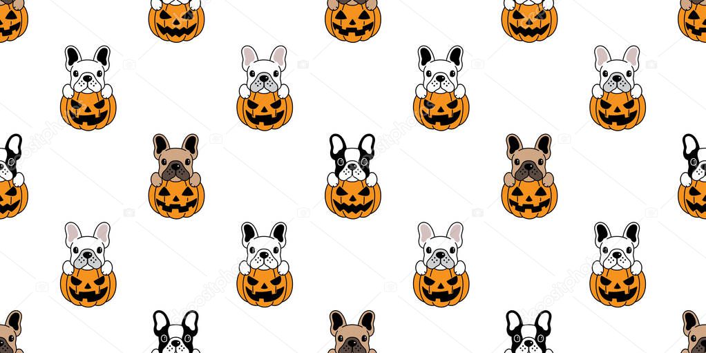 Dog seamless pattern french bulldog vector pumpkin Halloween isolated repeat wallpaper tile background