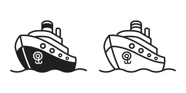 Boot Vektor Logo Ikone Segelboot Pirat Yacht Cartoon Anker Ruder — Stockvektor