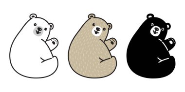 Ayı doodle oturan kutup ayısı karikatür karakter simgesi logo gülümsemek illüstrasyon vektör