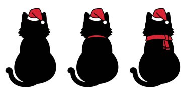 kedi vektör Noel Noel Baba şapka Xmas simgesi yavru kedi alaca logo çizgi film karakter illüstrasyon karalama siyah