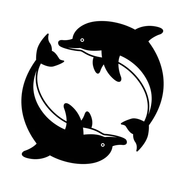 Yunus Vektör Simge Logo Balık Karakter Sembol Köpekbalığı Balina Okyanus — Stok Vektör