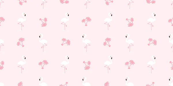 Flamingo Dikişsiz Desen Vektör Pembe Flamingolar Egzotik Kuş Palmiye Ağacı — Stok Vektör