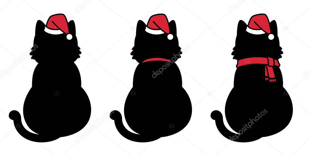 cat vector Christmas Santa claus hat Xmas icon kitten calico logo cartoon character illustration doodle black
