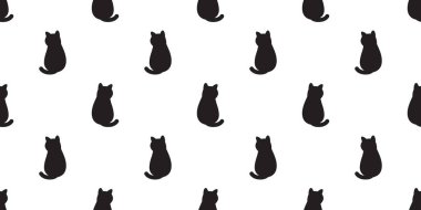 kedi Dikişsiz desen vektör yavru kedi alaca çizgi film izole eşarp Cadılar Bayramı döşeme arka plan doodle illüstrasyon tekrar duvar beyaz siyah