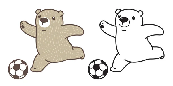 Медведь Вектор Полярный Медведь Икона Футбола Логотип Футбольный Мяч Мультяшный — стоковый вектор