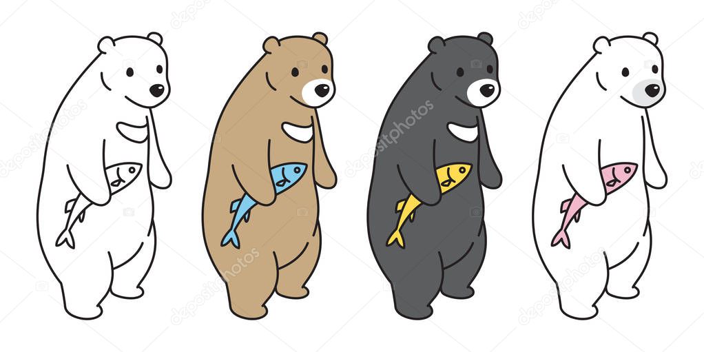 Bear vector polar Bear cartoon character logo icon fish illustration doodle