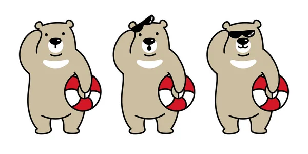 Wektor Niedźwiedź Niedźwiedź Polarny Ikona Logo Plaża Pływać Pierścień Charakter — Wektor stockowy