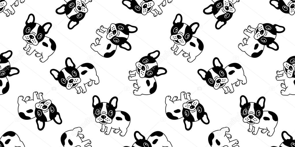Dog seamless pattern french bulldog vector pug repeat background tile wallpaper isolated cartoon