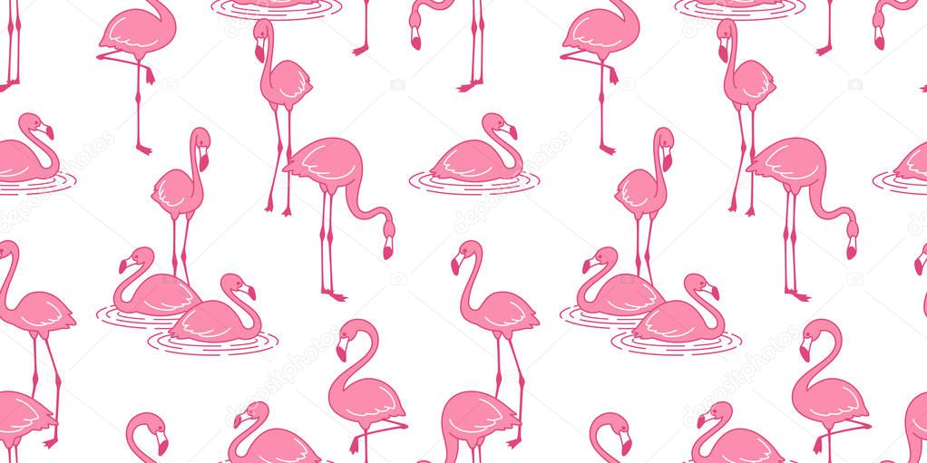 Flamingo seamless pattern vector pink Flamingos exotic bird tropical summer scarf isolated tile background repeat wallpaper cartoon illustration
