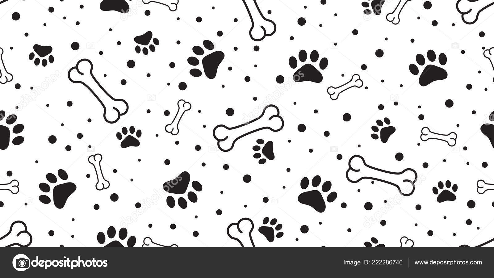 犬足のシームレスなパターン ベクトル骨フレンチ ブルドッグ水玉タイル背景分離したスカーフの壁紙繰り返し漫画イラスト白 ストックベクター C Cnuisin