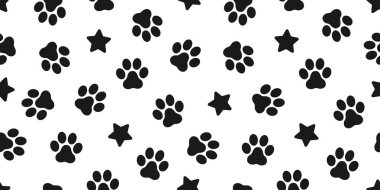 Köpek pençe tekrar duvar kağıdı illüstrasyon karikatür eşarp izole sorunsuz vektör ayak izi desen yavru kedi köpek yavrusu yıldız döşeme arka planı