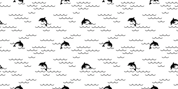 Dolphin Sömlösa Mönster Vektor Haj Ocean Wave Fisk Fin Illustration — Stock vektor