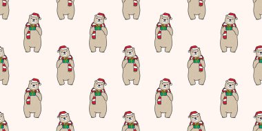 Ayı Dikişsiz desen vektör Noel duvar kağıdı kutup ayısı Santa şapka hediye sarma döşeme arka planı tekrar