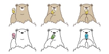 Ayı kutup ayısı dondurma karikatür karakter simgesi logo illüstrasyon karalama vektör