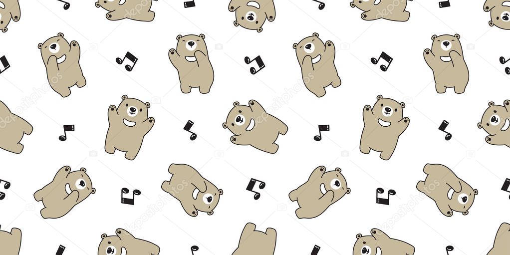 Bear seamless pattern vector Polar Bear singing song music note dancing cartoon scarf isolated tile background repeat wallpaper gift wrap