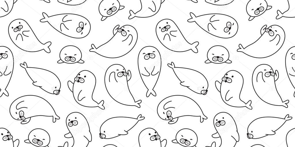 Seal seamless pattern vector walrus sea lion polar bear isolated repeat wallpaper tile background