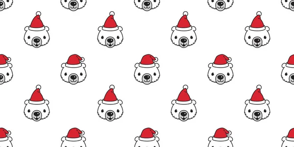 Oso Patrón Inconsútil Vector Navidad Oso Polar Santa Claus Sombrero — Vector de stock