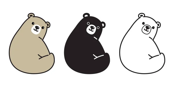 Orso Vettore Orso Polare Icona Logo Sorriso Seduto Cartone Animato — Vettoriale Stock